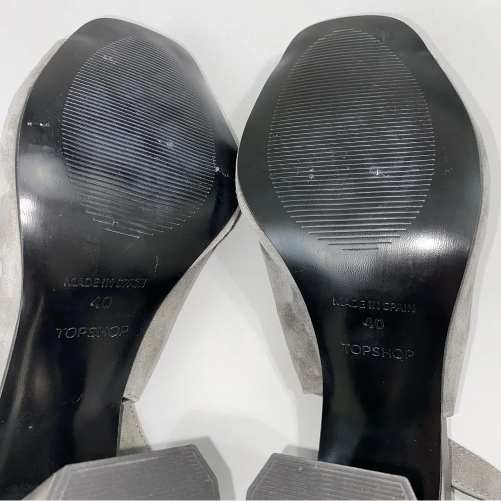 Topshop Roxy Gray Suede Slingback Size 9 Square Toe Metallic Octagon Heel